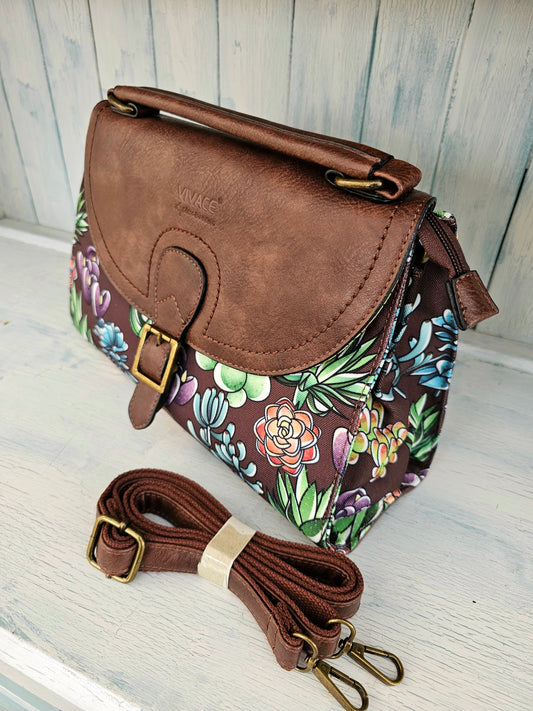 Dark brown Handbag - Succulents