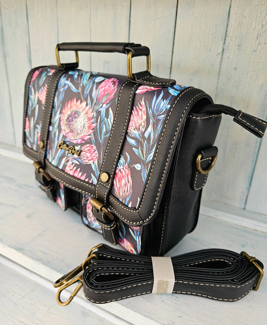 Black Handbag - Pink Proteas