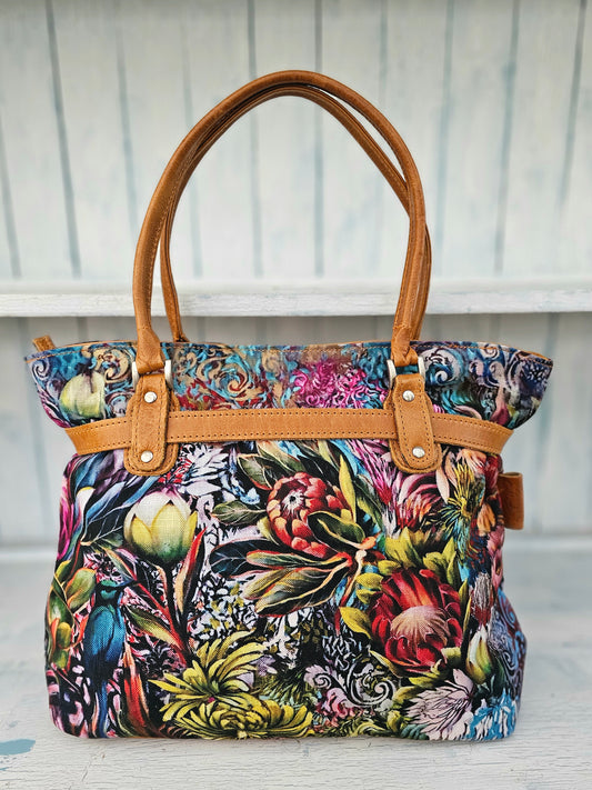 Canvas & High grain leather handbags - Protea Botanical