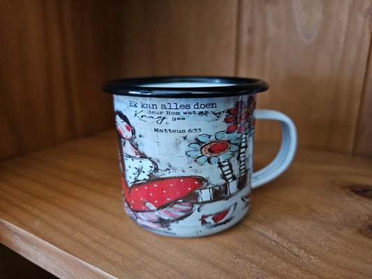 Blik bekers - Camping mugs,blou huisie