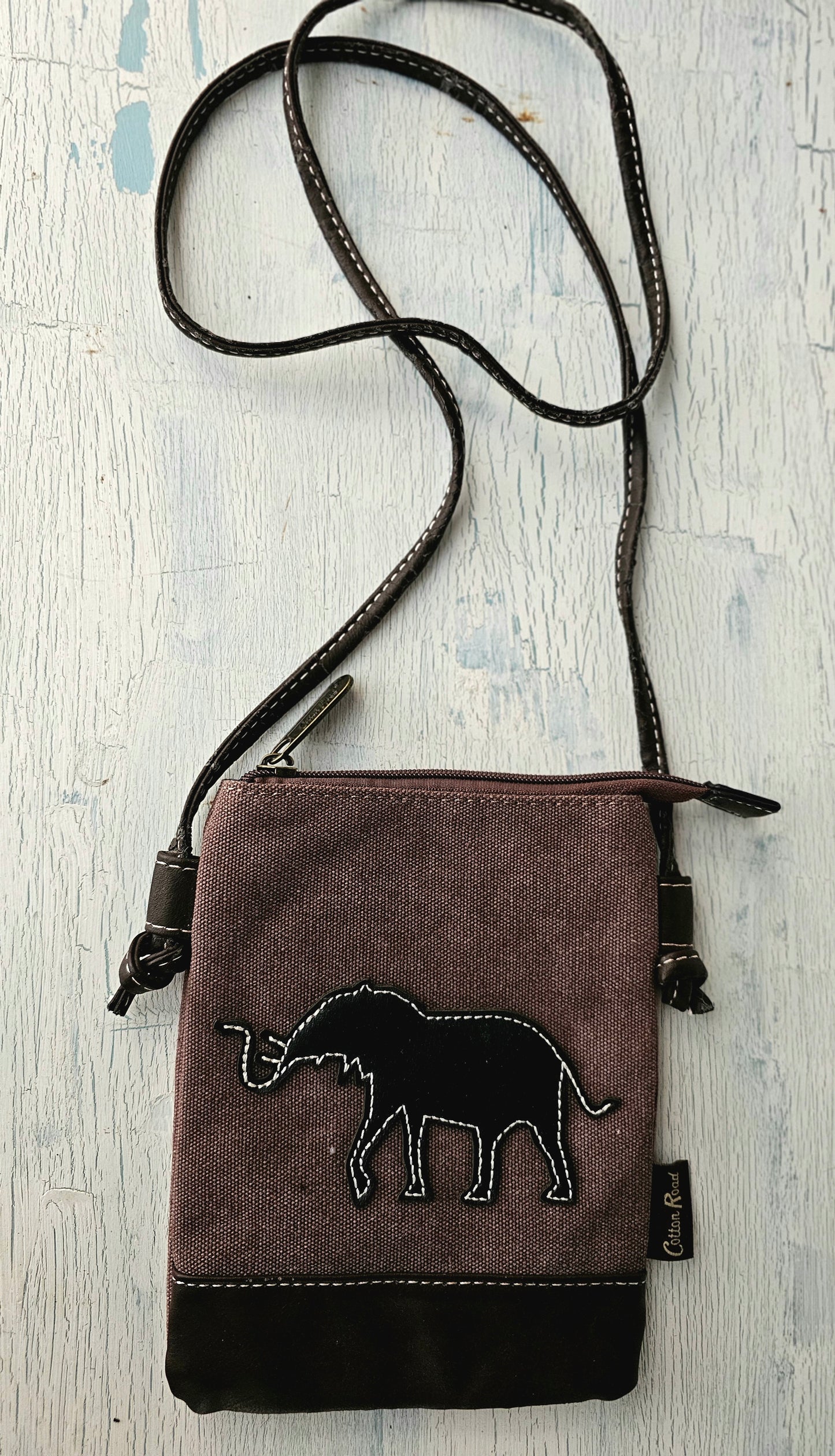 Brown sling bag with Elephant patch