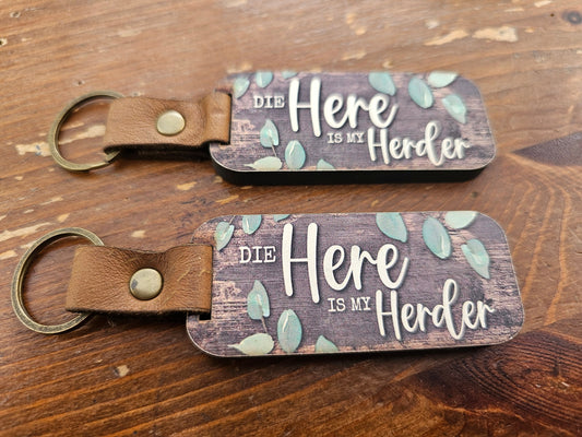 Leather & wood keyring