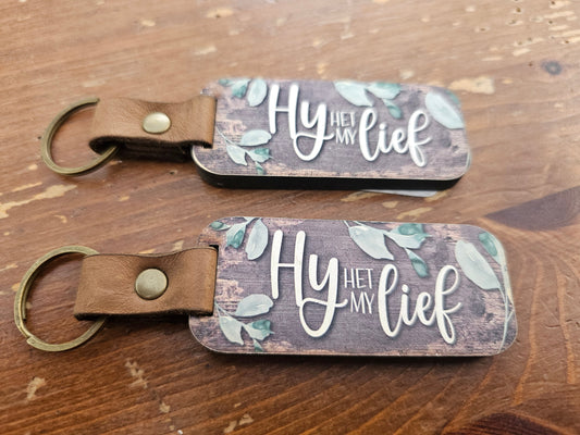 Leather & wood keyring