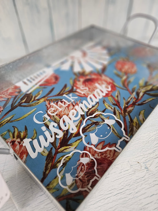 Geluk is tuisgemaak steel tray