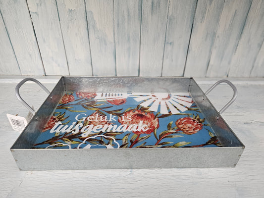 Geluk is tuisgemaak steel tray