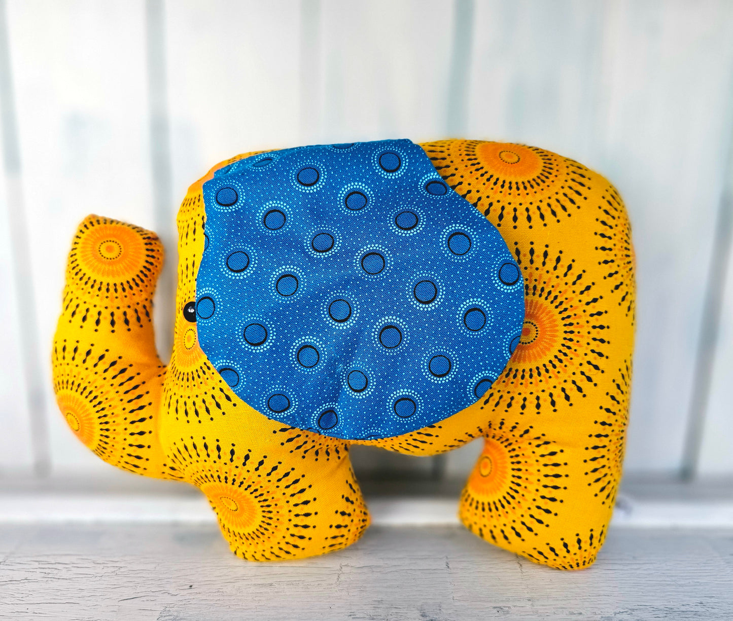shweshwe Elephant Soft toy - Yellow & blue