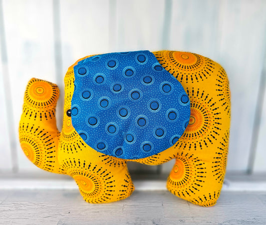 shweshwe Elephant Soft toy - Yellow & blue