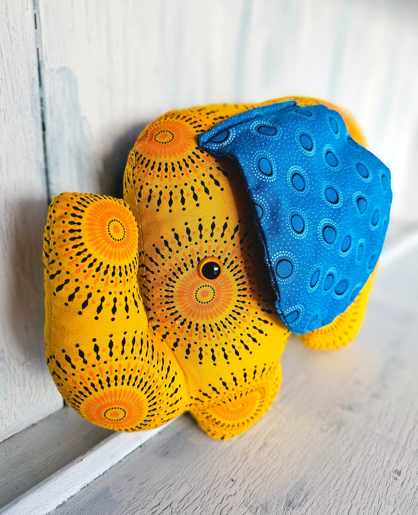 shweshwe Elephant Soft toy - Yellow & blue