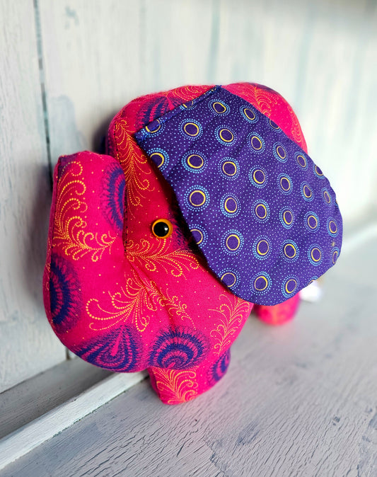 shweshwe Elephant Soft toy - Pink & purple