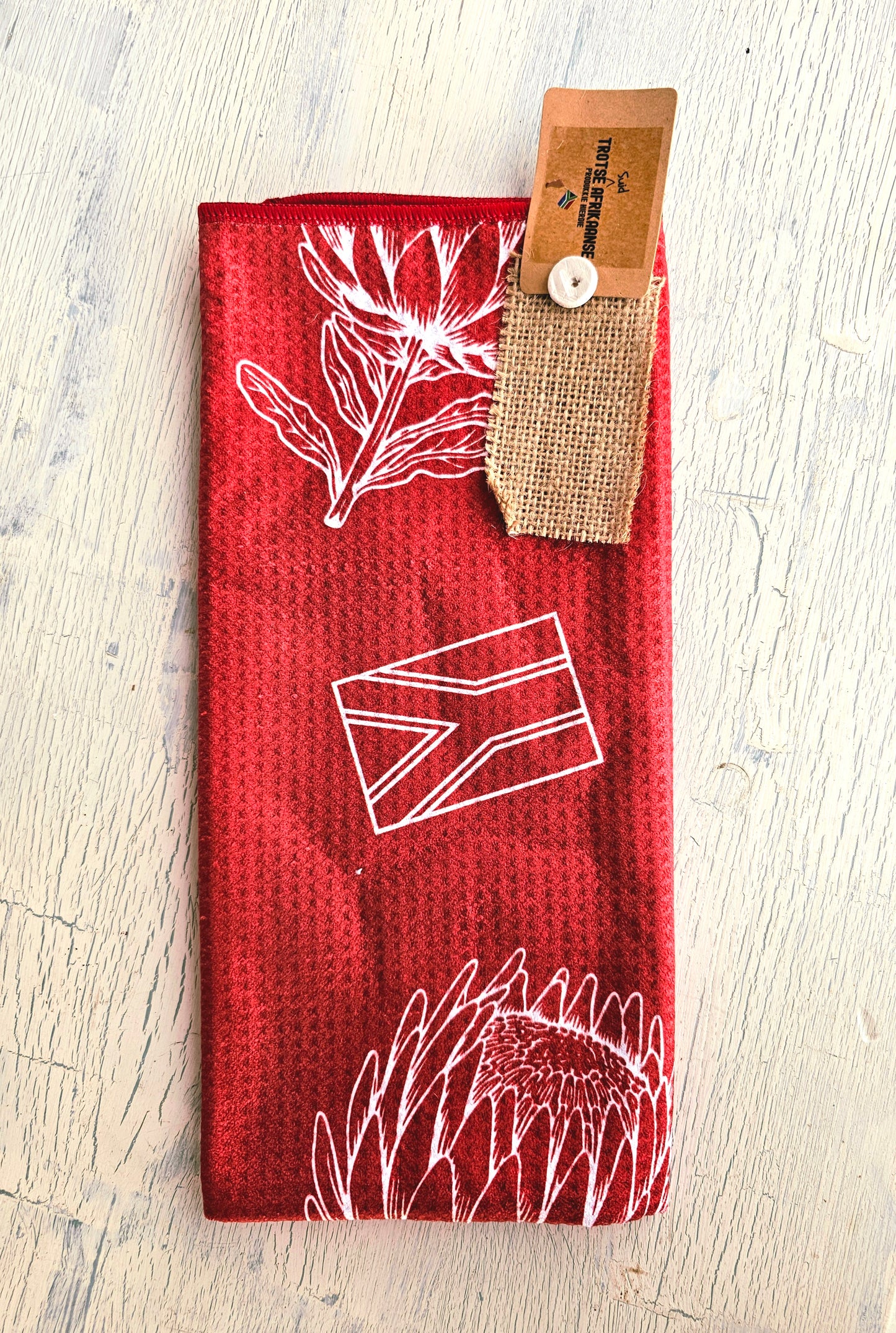 Tea towel - Red & white proteas