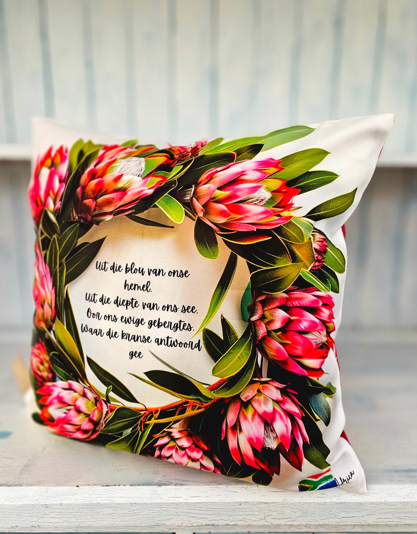 Cushion cover - double sided Red Proteas