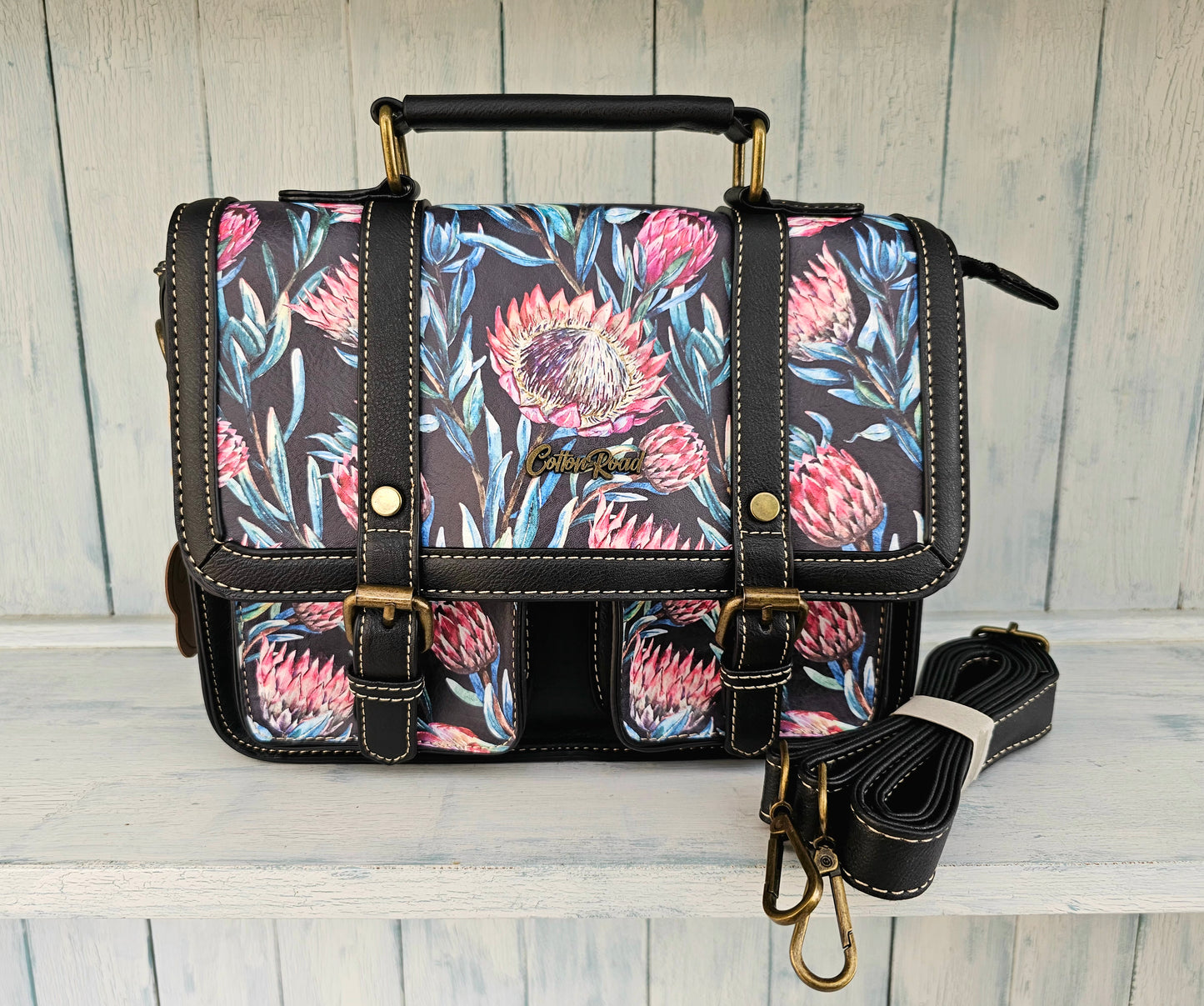 Black Handbag - Pink Proteas