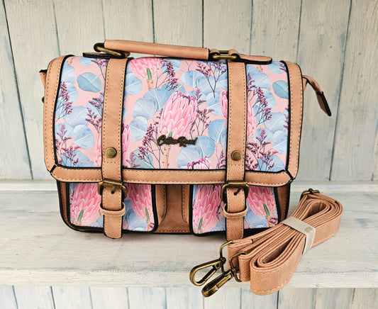 Tan Handbag - Pink Proteas