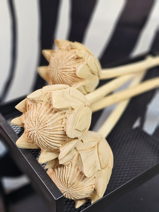 wooden protea flowers