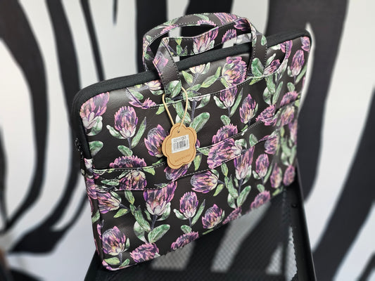 Black with purple proteas -  laptop bag