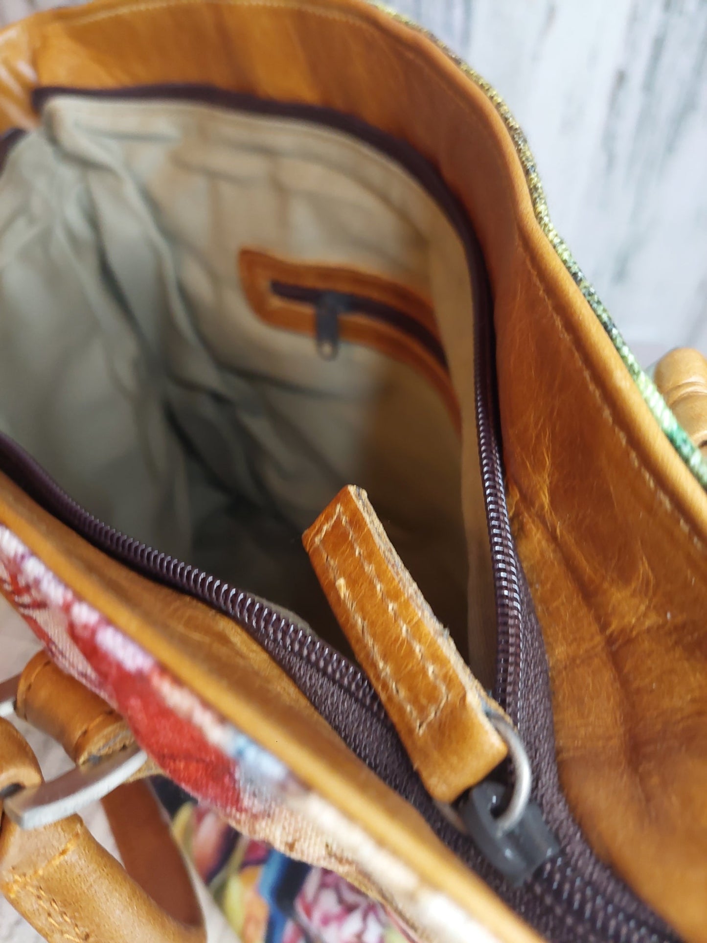 Canvas & high grain leather - Protea Botanical handbag