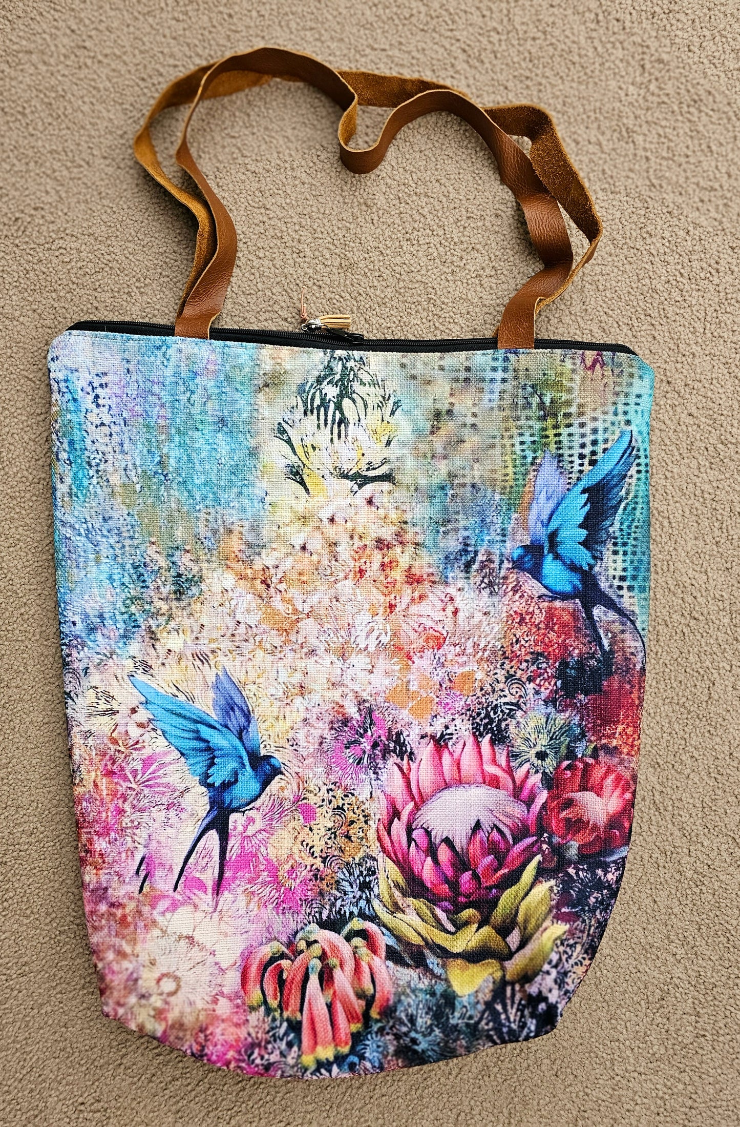 Shopping totes - multiple options - Zipper & leather straps