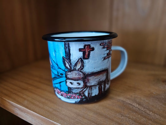 Blik bekers - Camping mugs,blou deur