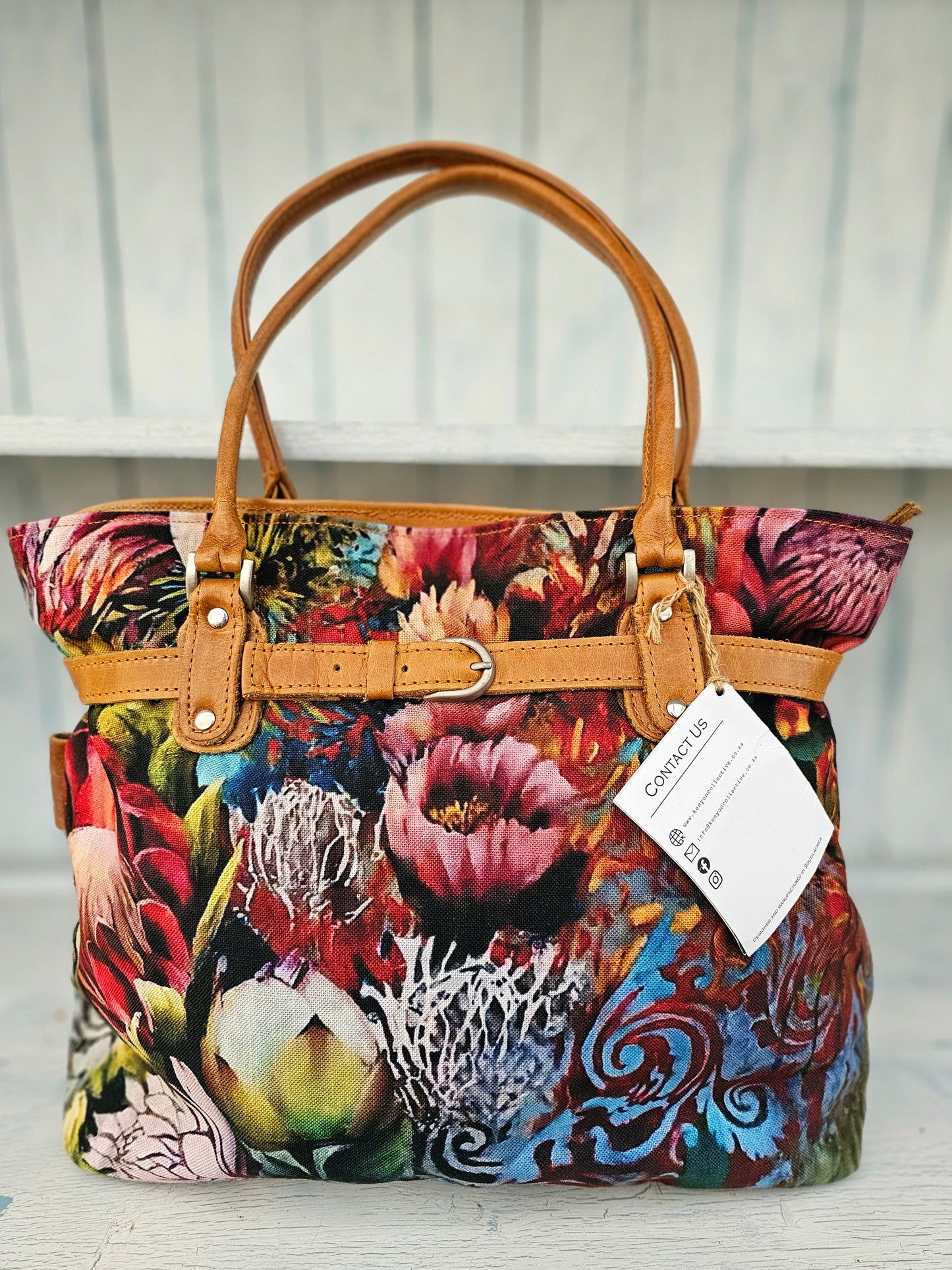 Canvas & High grain leather handbags - Protea Botanical
