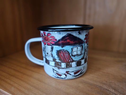 Blik bekers - Camping mugs,blou huisie