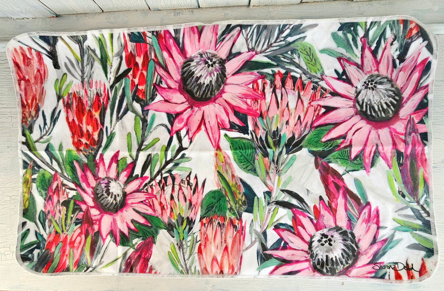 Micro fibre Kitchen Towel - Pink proteas