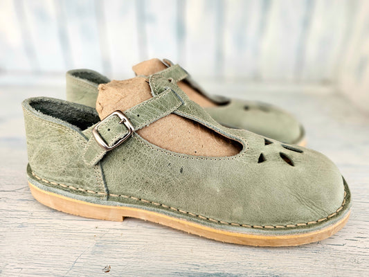 Sage Green High grain leather baby doll vellies