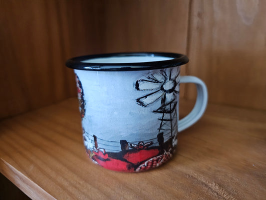 Blik bekers - Camping mugs,windpomp huisie