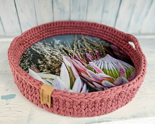 Braided hand crafted tray Rose Pink Proteas 40cm