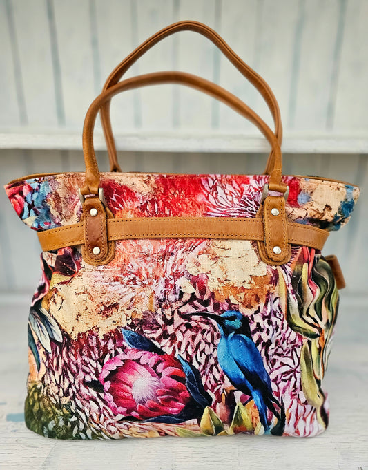 Canvas & high grain leather - Protea Botanical handbag