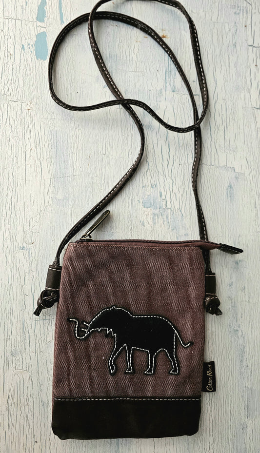 Brown sling bag with Elephant patch