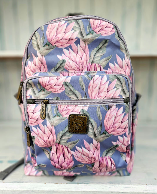 Backpack - Purple with pink proteas