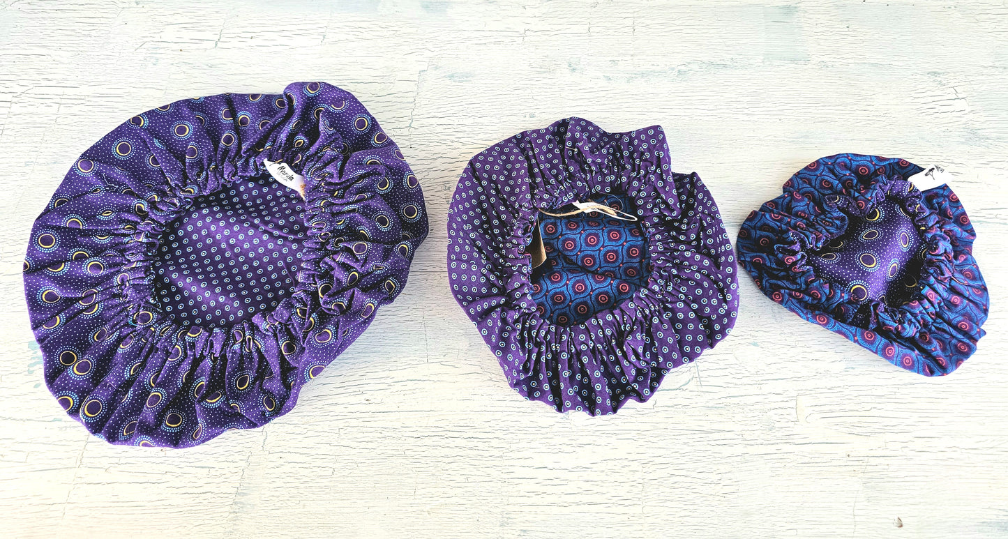 Bowl Covers - ShweShwe purple & blue - set of 3