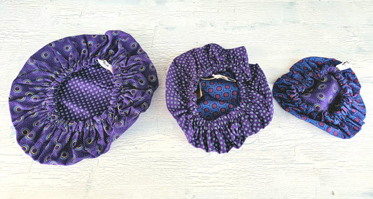 Bowl Covers - ShweShwe purple & blue - set of 3